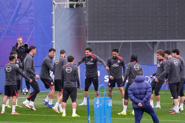 March 9, 2026, Majadahonda, Madrid, Spain: Marc Pubill, Jose Maria Gimenez and Nico Gonzalez during the training day of Atletico de Madrid ahead the UEFA Champions League 2025 26 match against Tottenham Hotspur at Ciudad Deportiva Wanda Atletico de Madrid on March 09, 2026, in Majadahonda, Madrid, Spain. Atletico De Madrid Training Session And press conference, PK, Pressekonferenz - UEFA Champions League 2025 26  - ZUMAa181 20260309_zaa_a181_033 Copyright: xDennisxAgyemanx