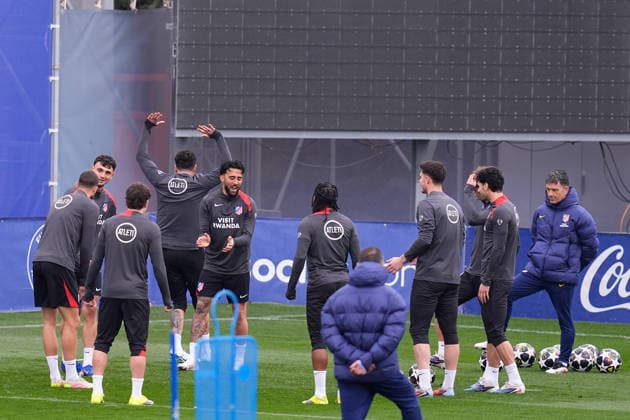 March 9, 2026, Majadahonda, Madrid, Spain: Jose Maria Gimenez and Nico Gonzalez during the training day of Atletico de Madrid ahead the UEFA Champions League 2025 26 match against Tottenham Hotspur at Ciudad Deportiva Wanda Atletico de Madrid on March 09, 2026, in Majadahonda, Madrid, Spain. Atletico De Madrid Training Session And press conference, PK, Pressekonferenz - UEFA Champions League 2025 26  - ZUMAa181 20260309_zaa_a181_043 Copyright: xDennisxAgyemanx