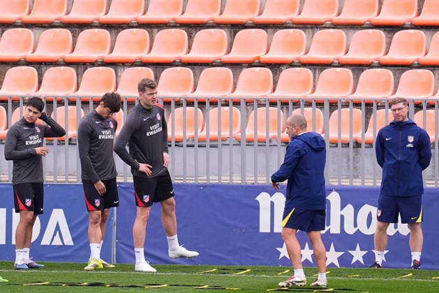 March 9, 2026, Majadahonda, Madrid, Spain: Alexander Sorloth, Robin Le Normand and Obed Vargas during the training day of Atletico de Madrid ahead the UEFA Champions League 2025 26 match against Tottenham Hotspur at Ciudad Deportiva Wanda Atletico de Madrid on March 09, 2026, in Majadahonda, Madrid, Spain. Majadahonda Spain - ZUMAa181 20260309_zaa_a181_057 Copyright: xDennisxAgyemanx