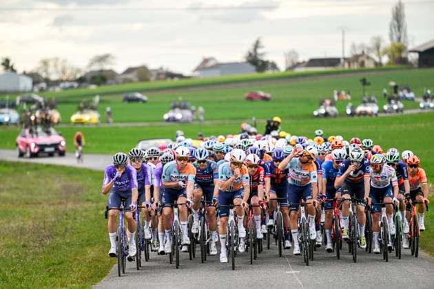 Paris Nice 2026 Stage 2 MONTARGIS, FRANCE - MARCH 09 : Riders of NSN Cycling Team, Team Jayco AlUla in the peloton during stage 2 of the 84th edition of Paris - Nice an UCI World Tour 2.UWT cycling road race stage for Men Elite of 187 km with start in Epone and finish in Montargis on March 9, 2026 in Montargis, France, 09 03 2026 ( Motordriver Guy De Vuyst - Montargis France  Copyright: xNicoxVereeckenx