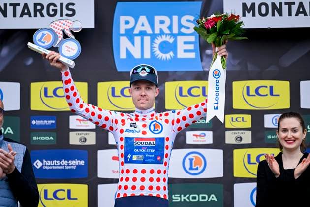 Paris Nice 2026 Stage 2 MONTARGIS, FRANCE - MARCH 09 : Pedersen Casper (DEN) of Soudal Quick Step with the polka dotted jersey during stage 2 of the 84th edition of Paris - Nice an UCI World Tour 2.UWT cycling road race stage for Men Elite of 187 km with start in Epone and finish in Montargis on March 9, 2026 in Montargis, France, 09 03 2026 ( Motordriver Guy De Vuyst - Montargis France  Copyright: xNicoxVereeckenx