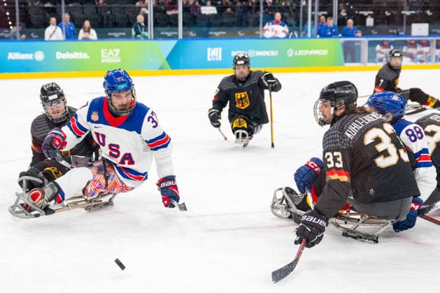 Para Ice hockey, Eishockey - Millano Cortina 2026 Winter Paralympics: Day 3 - GER-USA Para Ice Hockey - Milano Cortina 2026 Winter Paralympics: Day 3 MILANO SANTAGIULIA ICE HOCKEY ARENA MILANO, ITALY - MARCH 9: Preliminary Round - Group A Germany - United States Impressions of Team Para Ice Hockey Germany playing Team USA at March 9 at the Milano Cortina 2026 Winter Paralympics Para Ice Hockey Tournament in the Milano Santagiulia Ice Hockey Arena at day 3. (Photo by RALF KUCKUCK) Copyright 2026 Ralf Kuckuck