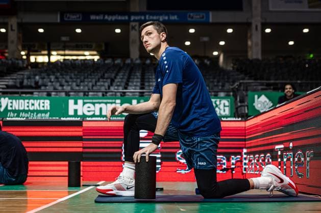 Ryan Mikesell MLP Academics Heidelberg during warm-up, Vet Concept Gladiators Trier vs MLP Academics Heidelberg, Basketball, easyCredit BBL, Matchday 23, Season 2025 2026, 09 03 2026 Vet Concept Gladiators Trier vs MLP Academics Heidelberg, Basketball, easyCredit BBL, Matchday 23, Season 2025 2026, 09 03 2026 Copyright: xEibner-Pressefoto AlexanderxNeisx EP_ANS