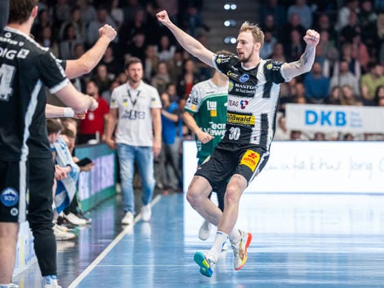 Dominik Solak ThSV Eisenach, 30 celebrates after his goal, Frisch Auf Goeppingen vs ThSV Eisenach, Handball, 1 Bundesliga, Men, Season 2025 2026, 09 03 2026, Frisch Auf Goeppingen vs ThSV Eisenach, Handball, 1 Bundesliga, Men, Season 2025 2026, 09 03 2026 Goeppingen Copyright: xEibner-Pressefoto MichaelxSchmidx EP_MST