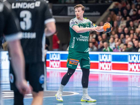 Erik Persson Frisch Auf Goeppingen, 22 on the ball, Frisch Auf Goeppingen vs ThSV Eisenach, Handball, 1 Bundesliga, Men, Season 2025 2026, 09 03 2026, Frisch Auf Goeppingen vs ThSV Eisenach, Handball, 1 Bundesliga, Men, Season 2025 2026, 09 03 2026 Goeppingen Copyright: xEibner-Pressefoto MichaelxSchmidx EP_MST