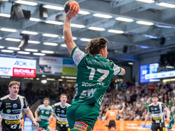 Tim Gossner Frisch Auf Goeppingen, 17 from outside, Frisch Auf Goeppingen vs ThSV Eisenach, Handball, 1 Bundesliga, Men, Season 2025 2026, 09 03 2026, Frisch Auf Goeppingen vs ThSV Eisenach, Handball, 1 Bundesliga, Men, Season 2025 2026, 09 03 2026 Goeppingen Copyright: xEibner-Pressefoto MichaelxSchmidx EP_MST
