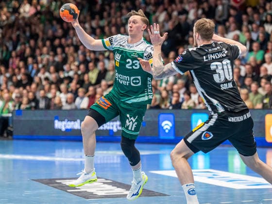 Ole Pregler Frisch Auf Goeppingen, 23 on the ball, Frisch Auf Goeppingen vs ThSV Eisenach, Handball, 1 Bundesliga, Men, Season 2025 2026, 09 03 2026, Frisch Auf Goeppingen vs ThSV Eisenach, Handball, 1 Bundesliga, Men, Season 2025 2026, 09 03 2026 Goeppingen Copyright: xEibner-Pressefoto MichaelxSchmidx EP_MST