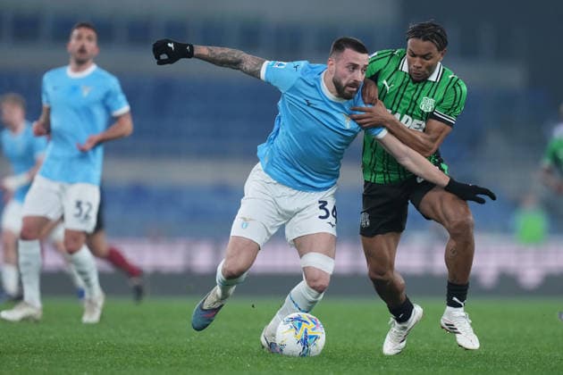 Lazio™s Mario Gila Sassuolo s Armand Lauriente during the Serie A EniLive soccer match between Lazio and Sassuolo at the Rome s Olympic stadium, Italy - Monday March 09, 2026 - Soccer ( Photo by Alfredo Falcone LaPresse )  Copyright: xAlfredoxFalcone LaPressex