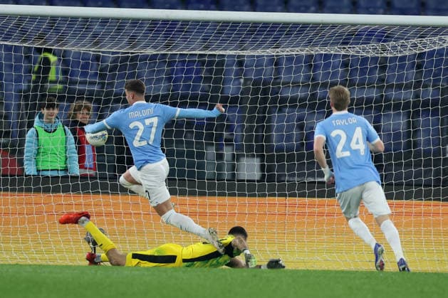 CALCIO - Serie A - SS Lazio vs US Sassuolo Rome, Italy - March 9, 2026: Daniele Maldini of Lazio score the goal and celebrate with the teammates during the Serie A Enilive 2025-2026 football match between S.S. Lazio vs U.S. Sassuolo at Olympic Stadium. Rome Italy  Copyright: xIPAxSport ABACAx