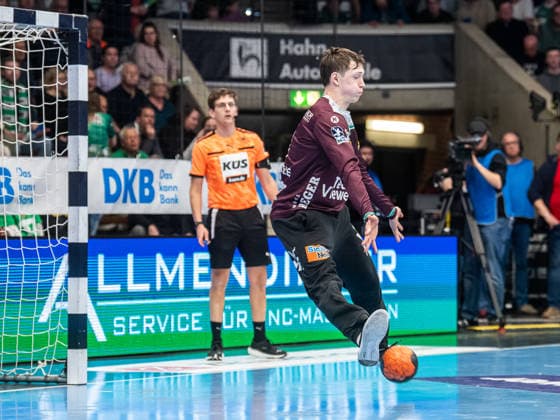 Julian Buchele Frisch Auf Goeppingen, 01 parries a ball, Frisch Auf Goeppingen vs ThSV Eisenach, Handball, 1 Bundesliga, Men, Season 2025 2026, 09 03 2026, Frisch Auf Goeppingen vs ThSV Eisenach, Handball, 1 Bundesliga, Men, Season 2025 2026, 09 03 2026 Goeppingen Copyright: xEibner-Pressefoto MichaelxSchmidx EP_MST