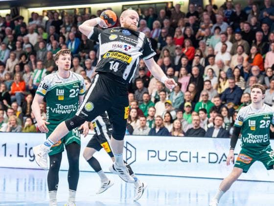 Peter Walz ThSV Eisenach, 14 comes free to throw at the circle, Frisch Auf Goeppingen vs ThSV Eisenach, Handball, 1 Bundesliga, Men, Season 2025 2026, 09 03 2026, Frisch Auf Goeppingen vs ThSV Eisenach, Handball, 1 Bundesliga, Men, Season 2025 2026, 09 03 2026 Goeppingen Copyright: xEibner-Pressefoto MichaelxSchmidx EP_MST