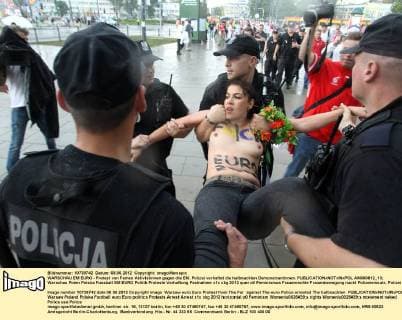 Football, EURO 2012, protest action by FEMEN activists before the opening ceremony