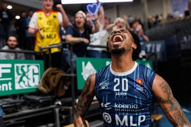 Michael Weathers MLP Academics Heidelberg celebrates the sSeg, Vet Concept Gladiators Trier vs MLP Academics Heidelberg, Basketball, easyCredit BBL, Matchday 23, Season 2025 2026, 09 03 2026 Vet Concept Gladiators Trier vs MLP Academics Heidelberg, Basketball, easyCredit BBL, Matchday 23, Season 2025 2026, 09 03 2026 Copyright: xEibner-Pressefoto AlexanderxNeisx EP_ANS