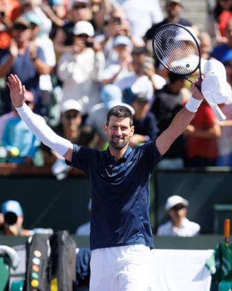 March 9, 2026: Novak Djokovic (SRB) waves to the crowd after defeating Aleksandar Kovacevic (USA) during their third round match at the BNP Paribas Open on March 9, 2026, held at the Indian Wells Tennis Garden in Indian Wells, California. Tennis 2026: BNP Paribas Open, March 9, 2026  - ZUMAc04_ 20260309_zma_c04_085 Copyright: xMalxTaamx