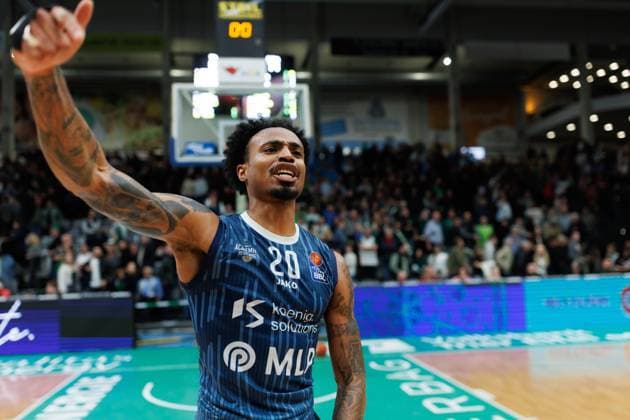 Michael Weathers MLP Academics Heidelberg celebrates the sSeg, Vet Concept Gladiators Trier vs MLP Academics Heidelberg, Basketball, easyCredit BBL, Matchday 23, Season 2025 2026, 09 03 2026 Vet Concept Gladiators Trier vs MLP Academics Heidelberg, Basketball, easyCredit BBL, Matchday 23, Season 2025 2026, 09 03 2026 Copyright: xEibner-Pressefoto AlexanderxNeisx EP_ANS