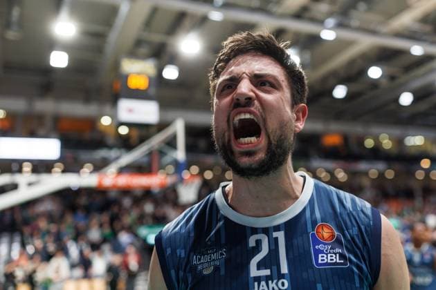 Mateo Seric MLP Academics Heidelberg celebrates the sSeg, Vet Concept Gladiators Trier vs MLP Academics Heidelberg, Basketball, easyCredit BBL, Matchday 23, Season 2025 2026, 09 03 2026 Vet Concept Gladiators Trier vs MLP Academics Heidelberg, Basketball, easyCredit BBL, Matchday 23, Season 2025 2026, 09 03 2026 Copyright: xEibner-Pressefoto AlexanderxNeisx EP_ANS