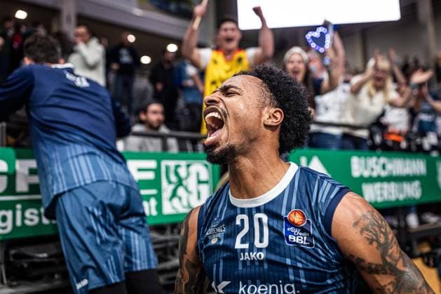 Michael Weathers MLP Academics Heidelberg celebrates the sSeg, Vet Concept Gladiators Trier vs MLP Academics Heidelberg, Basketball, easyCredit BBL, Matchday 23, Season 2025 2026, 09 03 2026 Vet Concept Gladiators Trier vs MLP Academics Heidelberg, Basketball, easyCredit BBL, Matchday 23, Season 2025 2026, 09 03 2026 Copyright: xEibner-Pressefoto AlexanderxNeisx EP_ANS