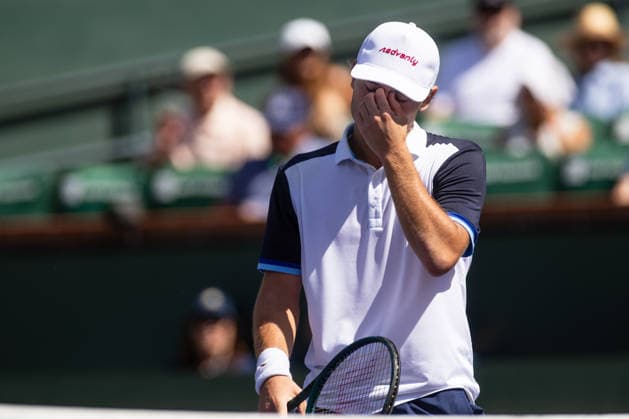 Tennis 2026: BNP Paribas Open, March 9, 2026 March 9, 2026: Aleksandar Kovacevic (USA) reacts during the third round match against Novak Djokovic (SRB) at the BNP Paribas Open on March 9, 2026, held at the Indian Wells Tennis Garden in Indian Wells, California. (Credit Image: Mal Taam Cal Media) Indian Wells California USA EDITORIAL USE ONLY Copyright: xx ZUMA-20260309_zma_c04_089.jpg MalxTaamx csmphotothree478874