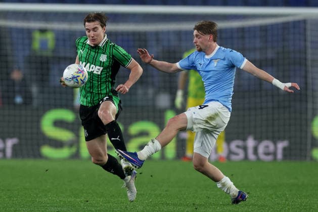 CALCIO - Serie A - SS Lazio vs US Sassuolo Rome, Italy - March 9, 2026: Kristian Thorstvedt of Sassuolo, Kenneth Taylor of Lazio seen in action during the Serie A Enilive 2025-2026 football match between S.S. Lazio vs U.S. Sassuolo at Olympic Stadium. Rome Italy  Copyright: xIPAxSport ABACAx