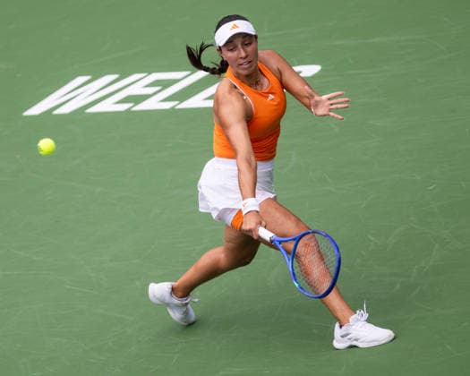 March 9, 2026: Jessica Pegula (USA) in action against Jelena Ostapenko (LAT) during their third round match at the BNP Paribas Open on March 9, 2026, held at the Indian Wells Tennis Garden in Indian Wells, California. Indian Wells USA - ZUMAc04_ 20260309_zma_c04_112 Copyright: xMalxTaamx