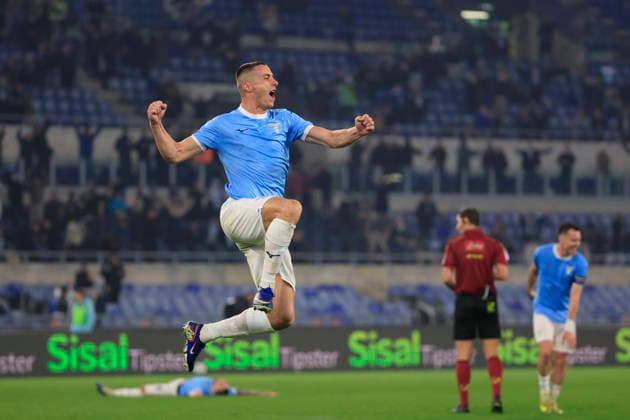 9th March 2026, Stadio Olimpico, Rome, Italy; Italian Serie A Football; Lazio versus Sassuolo; Adam Marusic of SS Lazio celebrates after scoring goal in the 92th minute for 2-1  EmanuelexPennacchio Content restricted for UK based newspaper