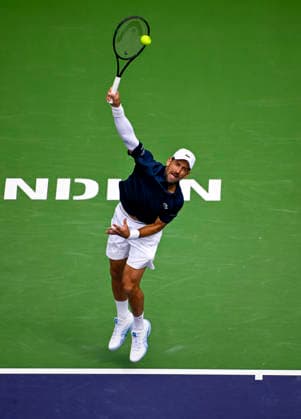 March 09, 2026 Novak Djokovic (SRB) serves against Aleksandar Kovacevic during their second round match at the BNP Paribas Open held at the Indian Wells Tennis Garden in Indian Wells, California. California. Mandatory Photo Credit : CSM Tennis 2026: BNP Paribas Open MAR 09  - ZUMAc04_ 20260309_zma_c04_145 Copyright: xCharlesxBausx