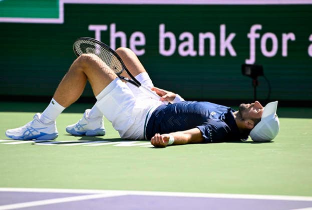 Tennis 2026: BNP Paribas Open MAR 09 March 09, 2026 Novak Djokovic (SRB) falls down after losing a point against Aleksandar Kovacevic at the BNP Paribas Open held at the Indian Wells Tennis Garden in Indian Wells, California. California. Mandatory Photo Credit : Charles Baus CSM (Credit Image: Â Charles Baus Cal Media) Indian Wells Ca United States of America EDITORIAL USE ONLY Copyright: xx ZUMA-20260309_zma_c04_125.jpg CharlesxBausx csmphotothree478928