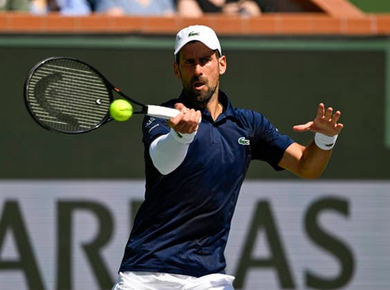 March 09, 2026 Novak Djokovic (SRB) returns a shot against Aleksandar Kovacevic during their second round match at the BNP Paribas Open held at the Indian Wells Tennis Garden in Indian Wells, California. California. Mandatory Photo Credit : CSM Indian Wells United States of America - ZUMAc04_ 20260309_zma_c04_162 Copyright: xCharlesxBausx