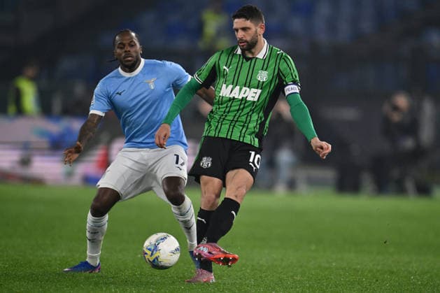 Nuno Tavares of S.S. Lazio and Domenico Berardi of U.S. Sassuolo are in action during the 28th matchday of the Serie A championship between S.S. Lazio and U.S. Sassuolo at the Olympic Stadium on March 9, 2026 in Rome, Italy.  Copyright: xDomenicoxCippitelli IPAxSportx xipa-agency.netx xx IPA_72643959 IPA_Agency_IPA72643959