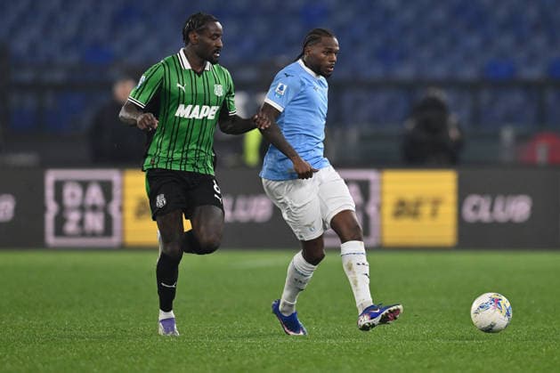 M Bala Nzola of U.S. Sassuolo and Nuno Tavares of S.S. Lazio are in action during the 28th matchday of the Serie A championship between S.S. Lazio and U.S. Sassuolo at the Olympic Stadium on March 9, 2026 in Rome, Italy.  Copyright: xDomenicoxCippitelli IPAxSportx xipa-agency.netx xx IPA_72643965 IPA_Agency_IPA72643965