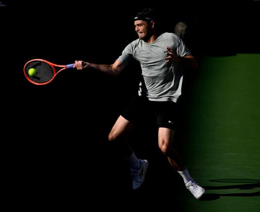 March 09, 2026 Taylor Fritz returns a shot against Alex Michelsen during their third round match at the BNP Paribas Open held at the Indian Wells Tennis Garden in Indian Wells, California. California. Mandatory Photo Credit : CSM Tennis 2026: BNP Paribas Open MAR 09  - ZUMAc04_ 20260309_zma_c04_224 Copyright: xCharlesxBausx