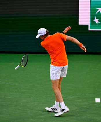 March 09, 2026 Alex Michelsen throws his racket during his third round match at the BNP Paribas Open held at the Indian Wells Tennis Garden in Indian Wells, California. California. Mandatory Photo Credit : CSM Indian Wells United States of America - ZUMAc04_ 20260309_zma_c04_234 Copyright: xCharlesxBausx