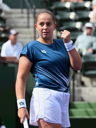INDIAN WELLS, CA - MARCH 09: Jelena Ostapenko (LAT) reacts after winning a point during a WTA, Tennis Damen tennis match during the BNP Paribas Open played on March 9, 2026 at the Indian Wells Tennis Garden in Indian Wells, CA. (Photo by John Cordes Icon Sportswire) TENNIS: MAR 09 BNP Paribas Open EDITORIAL USE ONLY Icon506260309019