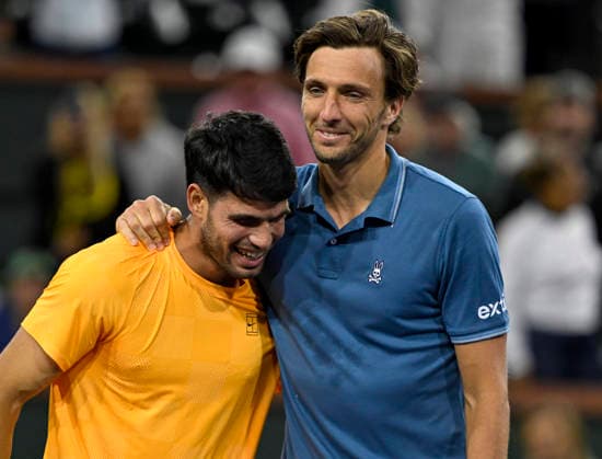March 09, 2026 Carlos Alcaraz (ESP) is congratulated by Arthur Rinderknech (FRA) after their third round match at the BNP Paribas Open held at the Indian Wells Tennis Garden in Indian Wells, California. California. Mandatory Photo Credit : CSM Tennis 2026: BNP Paribas Open MAR 09  - ZUMAc04_ 20260309_zma_c04_285 Copyright: xCharlesxBausx