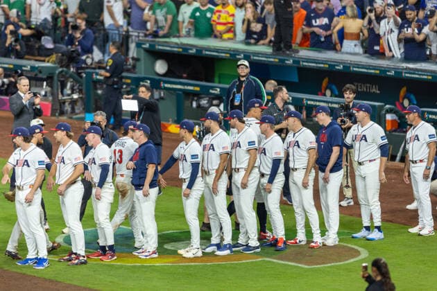 US players celebrate after winning a World Baseball Classic game against Mexico at Daikin Park in Houston, United States, 09 March 2026. World Baseball Classic: United States vs Mexico !ACHTUNG: NUR REDAKTIONELLE NUTZUNG!  Copyright: xCarlosxRamírezx AME2523 20260310-55019646532_1