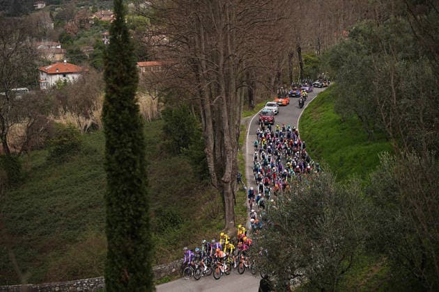 The pack rides during the 206-kilometer Stage 2 of the Tirreno-Adriatico cycling race from Camaiore to San Gimignano - Italy - Tuesday, March 10, 2026. - cycling .  Copyright: xMarcoxAlpozzix
