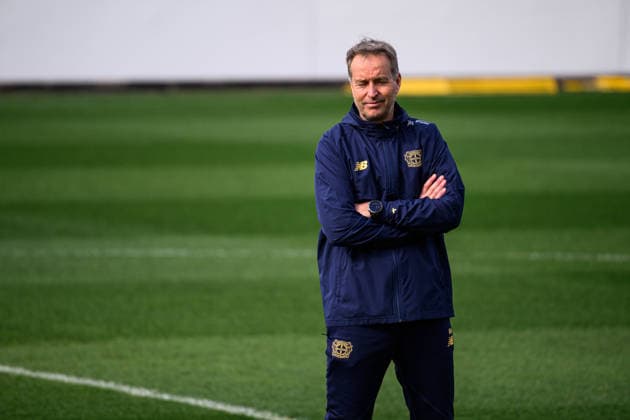 LEVERKUSEN, GERMANY - 10 MARCH, 2026: Kasper Hjulmand - Practice. The match of UEFA Champions League Bayer Leverkusen vs Arsenal London at BayArena.  Copyright: xVitaliixKliuievx