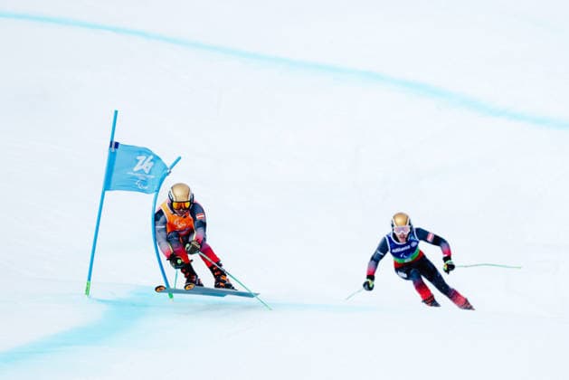 PARALYMPICS - Winter Paralympics Milano Cortina 2026 CORTINA D AMPEZZO,ITALY,10.MAR.26 - PARALYMPICS, ALPINE SKIING - Paralympic Winter games, Winterspiele,Spiele, Summer games Milano Cortina 2026, Super Combined, men. Image shows guide Nico Haberl and Johannes Aigner (AUT).  GEPAxpictures xMaticxKlansek