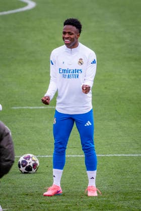Real Madrid CF Training Session And press conference, PK, Pressekonferenz - UEFA Champions League 2025 26 Round of 16 First Leg Vinicius Junior of Real Madrid is seen training with his teammates during the Training Session and Press Conference ahead of the UEFA Champions League 2025 26 Round of 16 First Leg against Manchester City FC at Ciudad Real Madrid on March 10, 2026 in Madrid, Spain. Valdebebas Ciudad Real Madrid Madrid Spain Copyright: xAlbertoxGardinx AGardin_20260310_Foot_Champ_Rea_Mad_Press_0287