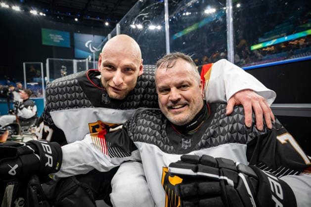 Para Ice hockey, Eishockey - Millano Cortina 2026 Winter Paralympics: Day 4 Para Ice Hockey - Milano Cortina 2026 Winter Paralympics: Day 4 MILANO SANTAGIULIA ICE HOCKEY ARENA MILANO, ITALY - MARCH 10: Preliminary Round - Group A Italy - Germany KUNST Simon (No. 47, Athlet, Goalkeeper, 03.08.1986, Club Hannover Ice Lions) and WEDDE Joerg (No. 77, Athlet, Forward, 18.08.1965, Club Hannover Ice Lions) From left to right Impressions of Team Para Ice Hockey Germany playing Team ITA at March 10 at the Milano Cortina 2026 Winter Paralympics Para Ice Hockey Tournament in the Milano Santagiulia Ice Hockey Arena at day 4. (Photo by RALF KUCKUCK) Copyright 2026 Ralf Kuckuck