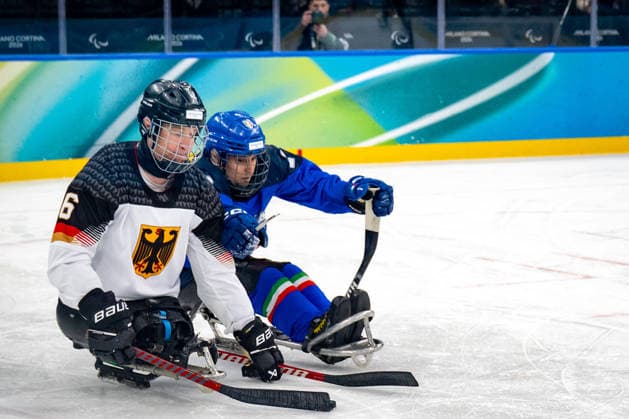 Para Ice hockey, Eishockey - Millano Cortina 2026 Winter Paralympics: Day 4 Para Ice Hockey - Milano Cortina 2026 Winter Paralympics: Day 4 MILANO SANTAGIULIA ICE HOCKEY ARENA MILANO, ITALY - MARCH 10: Preliminary Round - Group A Italy - Germany RAEDLER Hugo (No. 6, Athlet, Defender, 17.12.1978, Club ESV Dachau Woodpeckers) Impressions of Team Para Ice Hockey Germany playing Team ITA at March 10 at the Milano Cortina 2026 Winter Paralympics Para Ice Hockey Tournament in the Milano Santagiulia Ice Hockey Arena at day 4. (Photo by RALF KUCKUCK) Copyright 2026 Ralf Kuckuck