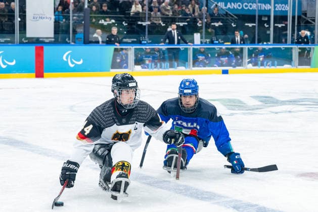 Para Ice hockey, Eishockey - Millano Cortina 2026 Winter Paralympics: Day 4 Para Ice Hockey - Milano Cortina 2026 Winter Paralympics: Day 4 MILANO SANTAGIULIA ICE HOCKEY ARENA MILANO, ITALY - MARCH 10: Preliminary Round - Group A Italy - Germany BRELAGE Jan Malte (No. 44, Athlet, Defender, 30.09.1998, Club Hannover Ice Lions) Impressions of Team Para Ice Hockey Germany playing Team ITA at March 10 at the Milano Cortina 2026 Winter Paralympics Para Ice Hockey Tournament in the Milano Santagiulia Ice Hockey Arena at day 4. (Photo by RALF KUCKUCK) Copyright 2026 Ralf Kuckuck