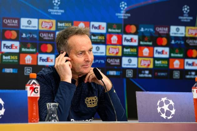 LEVERKUSEN, GERMANY - 10 MARCH, 2026: Kasper Hjulmand - press conference, PK, Pressekonferenz The match of UEFA Champions League Bayer Leverkusen vs Arsenal London at BayArena.  Copyright: xVitaliixKliuievx