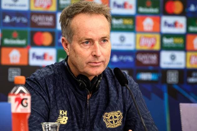 LEVERKUSEN, GERMANY - 10 MARCH, 2026: Kasper Hjulmand - press conference, PK, Pressekonferenz The match of UEFA Champions League Bayer Leverkusen vs Arsenal London at BayArena.  Copyright: xVitaliixKliuievx