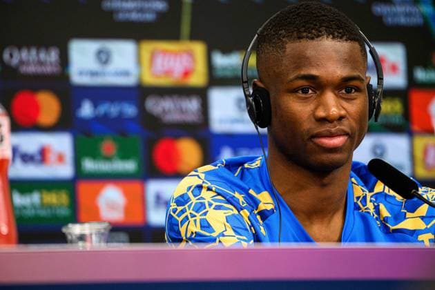 LEVERKUSEN, GERMANY - 10 MARCH, 2026: Christian Kofane - press conference, PK, Pressekonferenz The match of UEFA Champions League Bayer Leverkusen vs Arsenal London at BayArena.  Copyright: xVitaliixKliuievx
