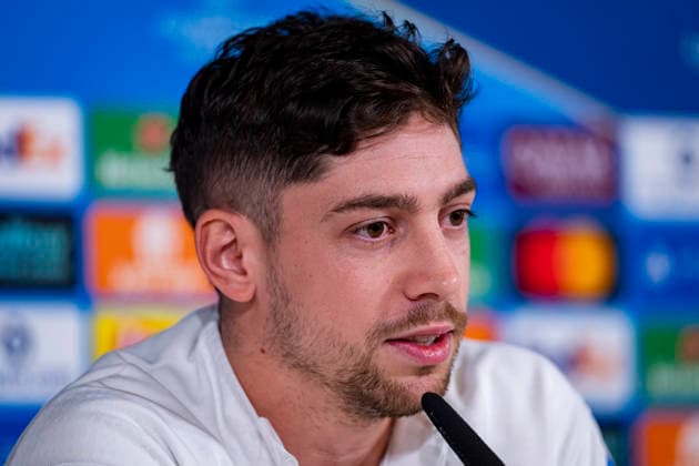 Real Madrid CF Training Session And press conference, PK, Pressekonferenz - UEFA Champions League 2025 26 Round of 16 First Leg MADRID, SPAIN - MARCH 10: Federico Valverde of Real Madrid speaks during the Training Session and Press Conference ahead of the UEFA Champions League 2025 26 Round of 16 First Leg against Manchester City FC at Ciudad Real Madrid on March 10, 2026 in Madrid, Spain. (Photo by Alberto Gardin Eurasia Images Getty Images) Madrid Estadio Santiago Bernabeu Spain Copyright: xEurasiaxSportxImagesx ag6_rea_mad_press_10Mar2026_md_0353