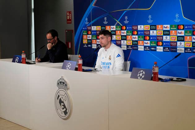March 10, 2026, Valdebebas, Madrid, Spain: Federico Valverde attends his press conference, PK, Pressekonferenz during the training day of Real Madrid ahead the UEFA Champions League 2025 26, Round of 16 first leg, football match against Manchester City at Ciudad Deportiva Real Madrid on March 10, 2026, in Valdebebas, Madrid, Spain. Real Madrid Training And Press Conference - UEFA Champions League 2025 26 Round Of 16 First Leg  - ZUMAa181 20260310_zaa_a181_011 Copyright: xOscarxJ.xBarrosox
