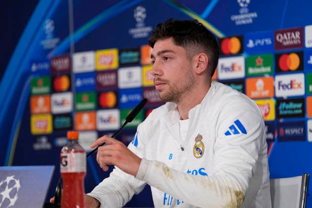 March 10, 2026, Valdebebas, Madrid, Spain: Federico Valverde attends his press conference, PK, Pressekonferenz during the training day of Real Madrid ahead the UEFA Champions League 2025 26, Round of 16 first leg, football match against Manchester City at Ciudad Deportiva Real Madrid on March 10, 2026, in Valdebebas, Madrid, Spain. Real Madrid Training And Press Conference - UEFA Champions League 2025 26 Round Of 16 First Leg  - ZUMAa181 20260310_zaa_a181_016 Copyright: xOscarxJ.xBarrosox