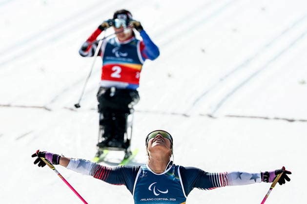 ITALY, TESERO - MARCH 10, 2026: Oksana Masters (front) of the USA and Yunji Kim of South Korea finish a women s para cross-country skiing sitting sprint final at Tesero Cross-Country Stadium during the 2026 Winter Paralympic Games 2026 Winter Paralympics: Para Cross-Country Skiing  - ZUMAt113 20260310_zaa_t113_141 Copyright: xMikhailxTereshchenkox