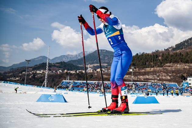 ITALY, TESERO - MARCH 10, 2026: Anastasia Bagiian of Russia competes in a women s para cross-country skiing classic vision impaired sprint semifinal at Tesero Cross-Country Stadium during the 2026 Winter Paralympic Games 2026 Winter Paralympics: Para Cross-Country Skiing  - ZUMAt113 20260310_zaa_t113_144 Copyright: xMikhailxTereshchenkox